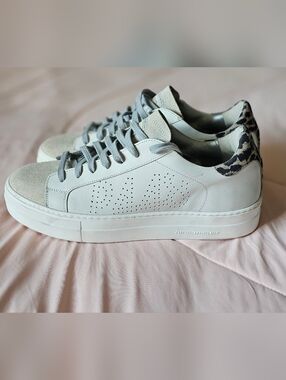 P448 Thea White Grey Leather Platform Sneakers Women's Size 43/10.5